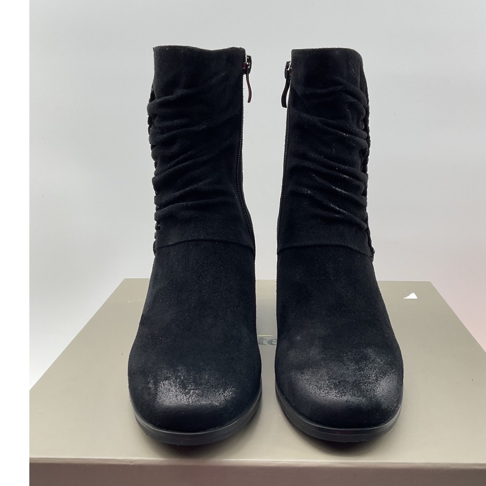 Antelope Black Suede Slouch Ankle Boots Whipstitch Block Heel Size 37